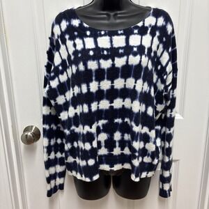 GAP Women's Navy Blue And White Crewneck Tie Dye Sweater size S